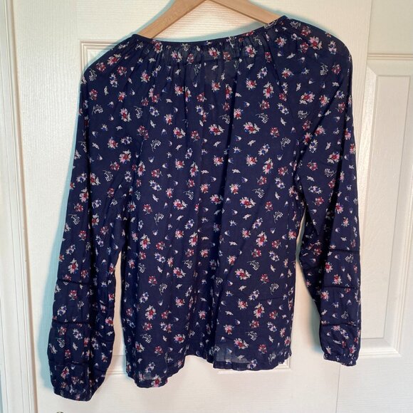 Lucky Brand Boho Long Sleeve Pintuck Peasant Dark Navy Blouse Size Small - Picture 2 of 6